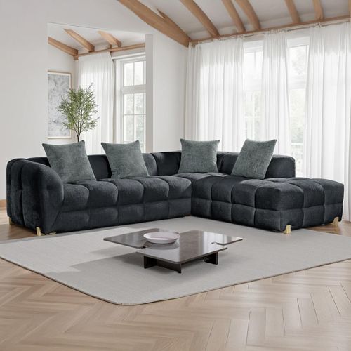Genoa Corner Sofa - Charcoal Fabric - RHF