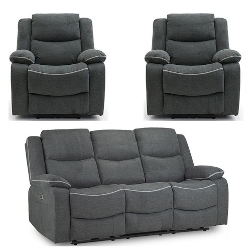 Harald Electric Recliner Sofa Set - Grey Fabric - 3+1+1 Seater