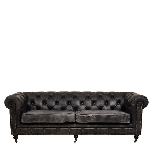 Hoxton Sofa - Chesterfield - 3 Seater - Dark Grey Leather