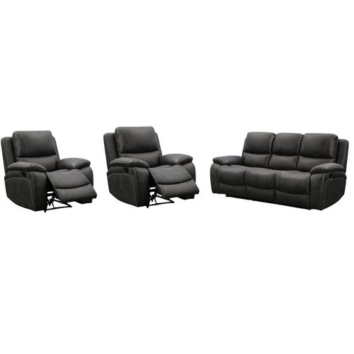 Isobella Manual Recliner Sofa Set - Charcoal Fabric - 3+1+1 Seater