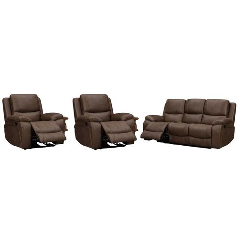 Isobella Manual Recliner Sofa Set - Chocolate Fabric - 3+1+1 Seater
