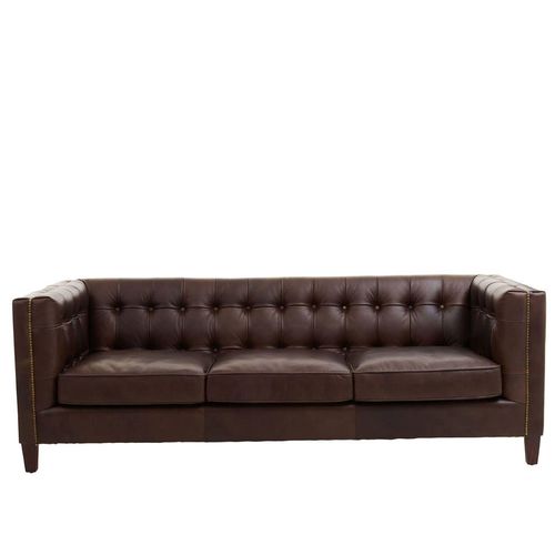 King Sofa - 3 Seater - Dark Brown Leather with Tufted Back
