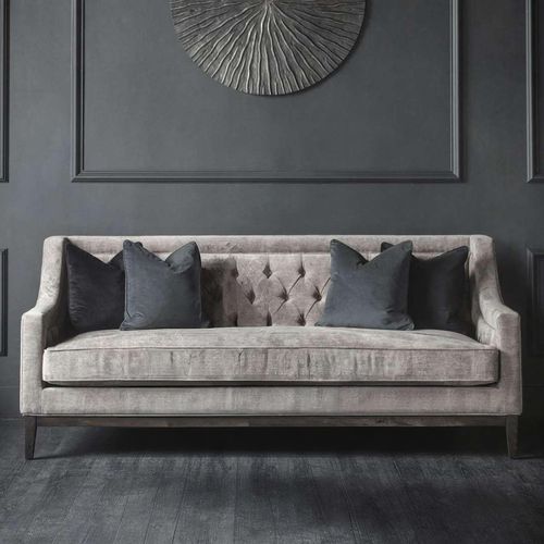 Theodore Sofa - Warm Grey Fabric - Buttoned - 3 Seater