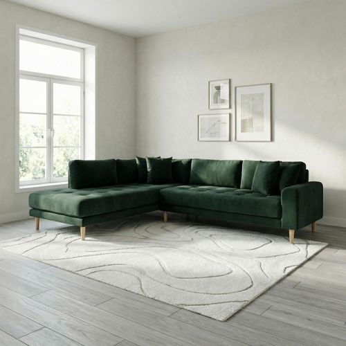 Lido Corner Sofa - Open End - Green - Fabric - Natural Legs - LHF