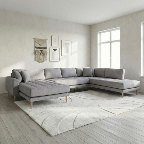 Lido U-Sofa - Open End - Grey - Fabric - Natural Legs - LHF