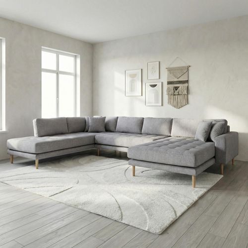 Lido U-Sofa - Open End - Grey - Fabric - Natural Legs - RHF