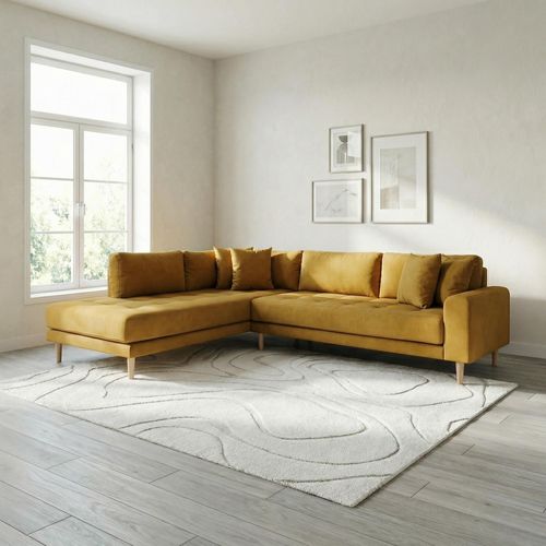 Lido Corner Sofa - Open End - Mustard Yellow - Fabric - Natural Legs - LHF