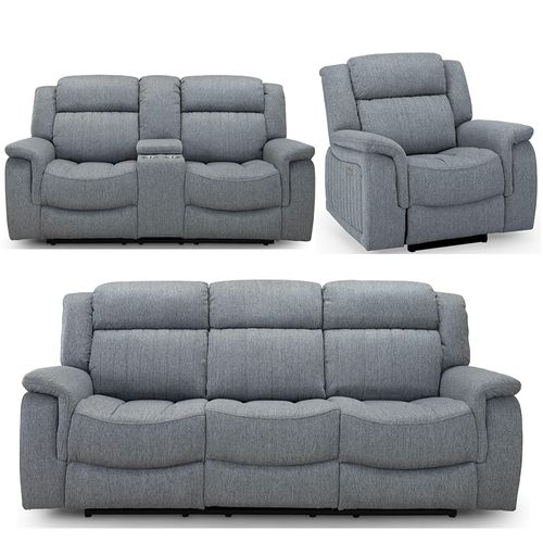 Linden Electric Recliner Sofa Set - Grey Fabric - 3+2+1 Seater