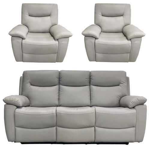 Lucia Recliner Sofa Set - Pearl Grey Leather - 3+1+1 Seater