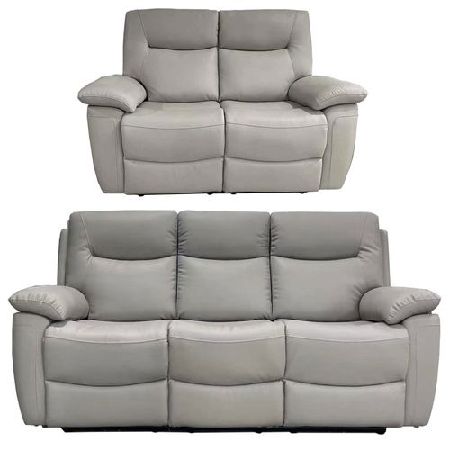 Lucia Recliner Sofa Set - Pearl Grey Leather - 3+2 Seater