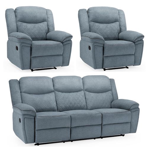 Myra Manual Recliner Sofa Set - Grey Fabric - 3+1+1 Seater