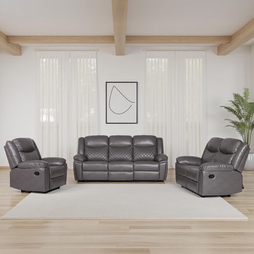 Myra Manual Recliner Sofa Set - Grey Faux Leather - 3+2+1 Seater
