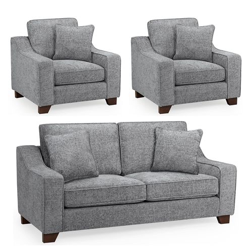 Nebraska Sofa Set - Slate Grey Fabric - 3+1+1 Seater