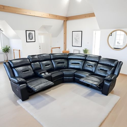 Novie Manual Recliner Corner Sofa - Black Faux Leather