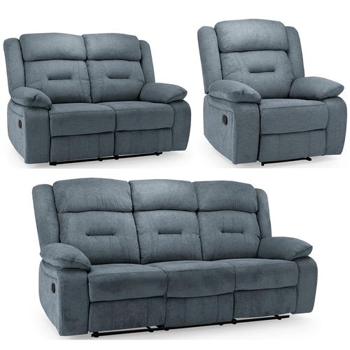 Novie Manual Recliner Sofa Set - Grey Fabric - 3+2+1 Seater