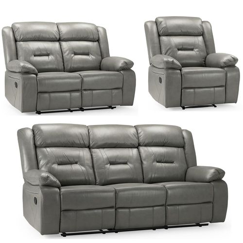 Novie Manual Recliner Sofa Set - Grey Faux Leather - 3+2+1 Seater