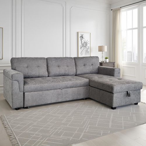 Omniya Corner Sofa Bed - Grey Fabric - Pull Out