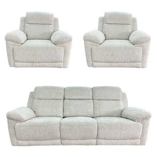 Owen Electric Recliner Sofa Set - Cream Fabric - 3+1+1 Seater