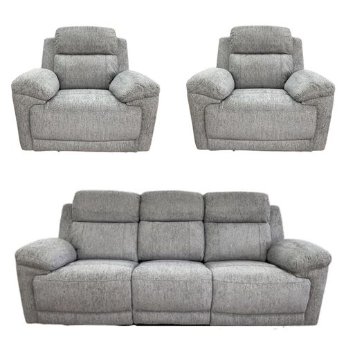Owen Electric Recliner Sofa Set - Grey Fabric - 3+1+1 Seater