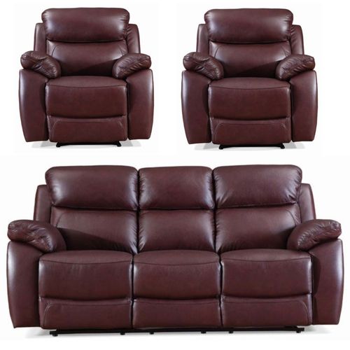 Rivoli Recliner Sofa Set - Burgundy Leather - 3+1+1 Seater