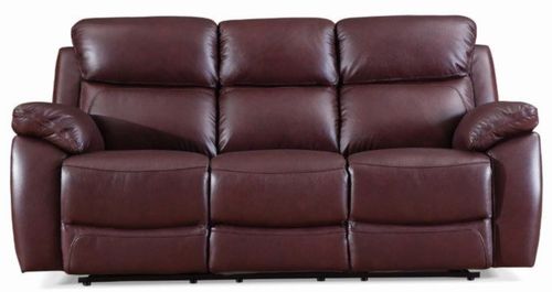 Rivoli Recliner Sofa - Burgundy Leather - 3 Seater