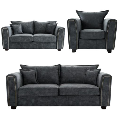 Serena Sofa Set - Charcoal Black Fabric - 3+2+1 Seater