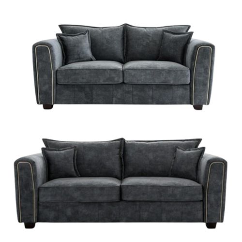 Serena Sofa Set - Charcoal Black Fabric - 3+2 Seater