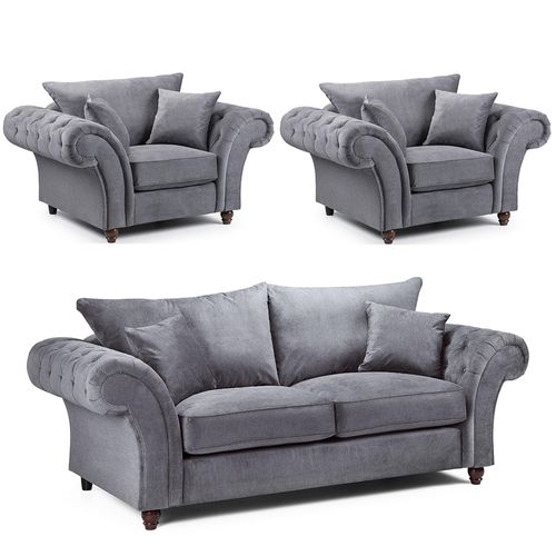 Windsor Sofa Set - Grey Fabric - Fullback - 3+1+1 Seater