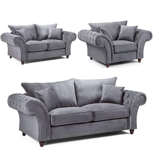 Windsor Sofa Set - Grey Fabric - Fullback - 3+2+1 Seater