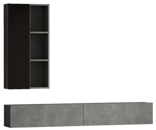 Clearance - Lemont Silver and Black Hanging TV Unit with Wall Shelf