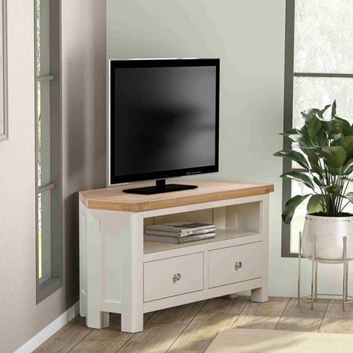 Hayley Oak and White 2 Drawer Corner TV Unit