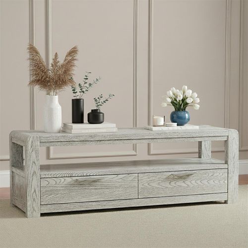 Amsterdam TV Unit - 2 Drawer - Grey Washed Oak