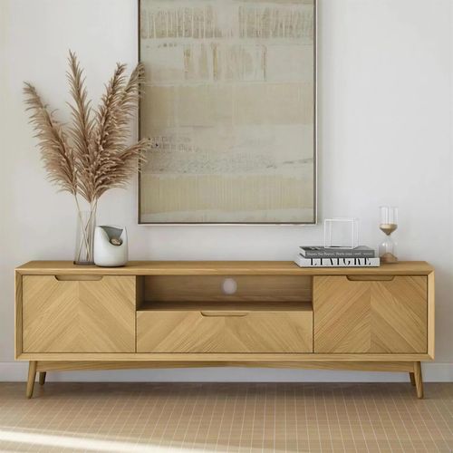Valencia Herringbone Large TV Unit - Storage - Oak