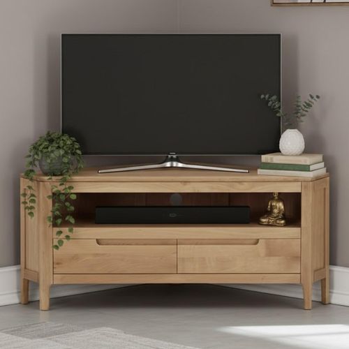 Dunmore Corner TV Unit - 2 Drawer - Oak