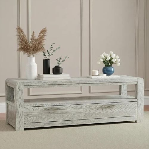 Clearance - Amsterdam TV Unit - 2 Drawer - Grey Washed Oak - FSS16589