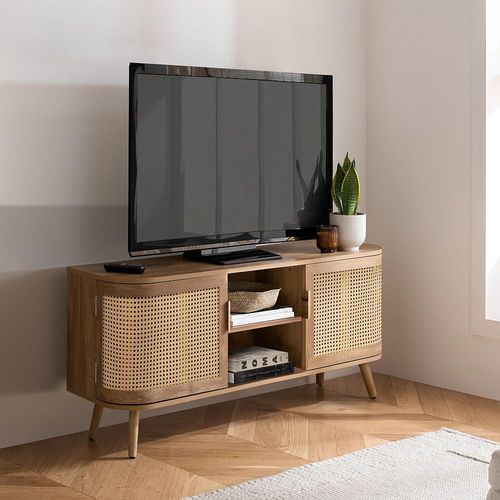 Noah Small TV Unit - 100cm - Oak and Rattan