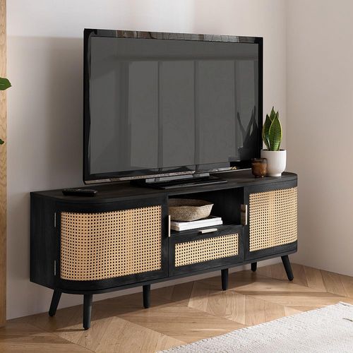 Noah TV Unit - 150cm - Black and Rattan