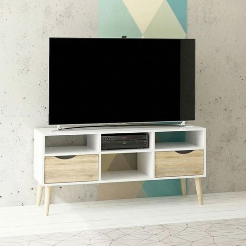 Oslo TV Unit - 2 Drawer - 117cm - White and Oak