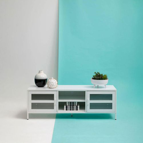 Acier Metal TV Unit - 2 Door - White - 150cm