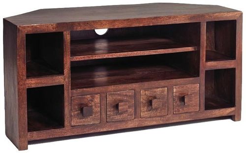 Ajmer Dark Mango Wood 110cm Corner TV Unit