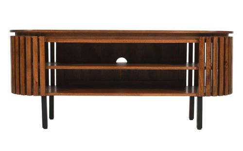 Amber Slatted Mango Wood 140cm Oval TV Unit