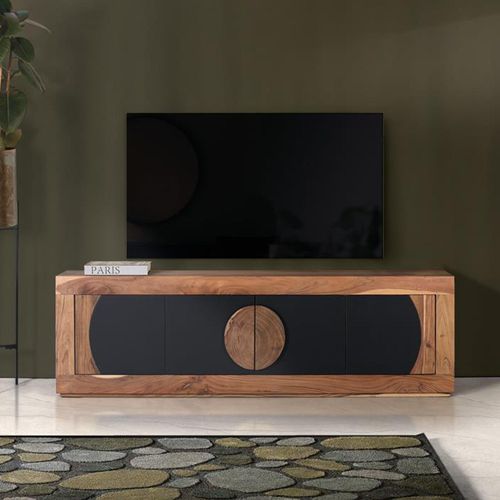 Braylee TV Unit - Natural and Black - 2 Door - Acacia Wood