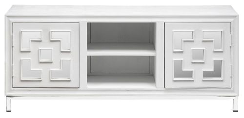 Clearance - Geo White Mirrored TV Unit - 2 Door - Brand New Item