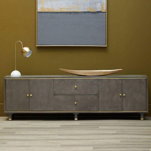 Deskey TV Unit - 4 Door - Grey and Faux Shagreen