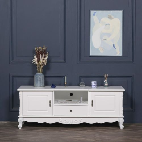 French Style TV Unit -Antique White - 2 Door
