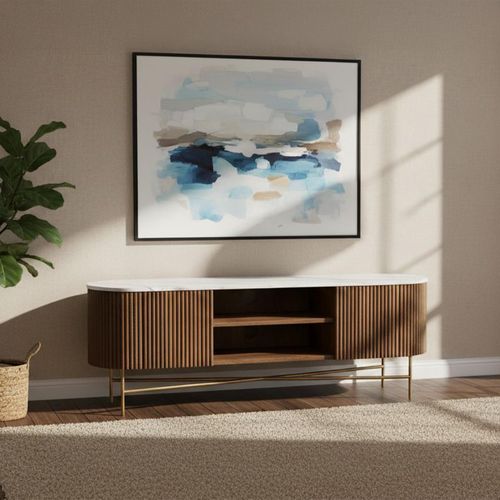 Harvard TV Unit - 150cm Fluted Curved - White Marble Top