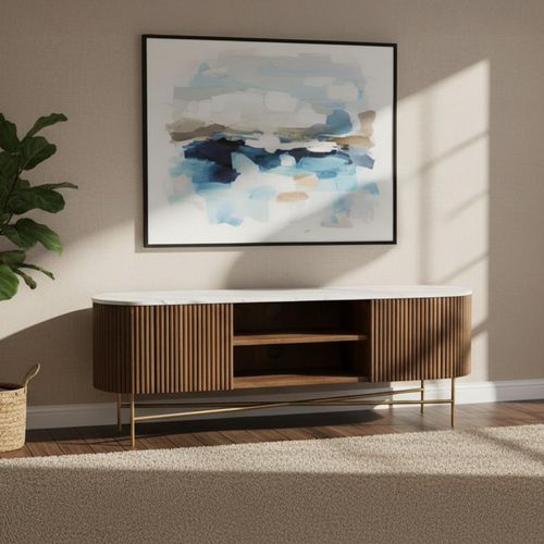 Harvard TV Unit - 180cm Fluted Curved - White Marble Top