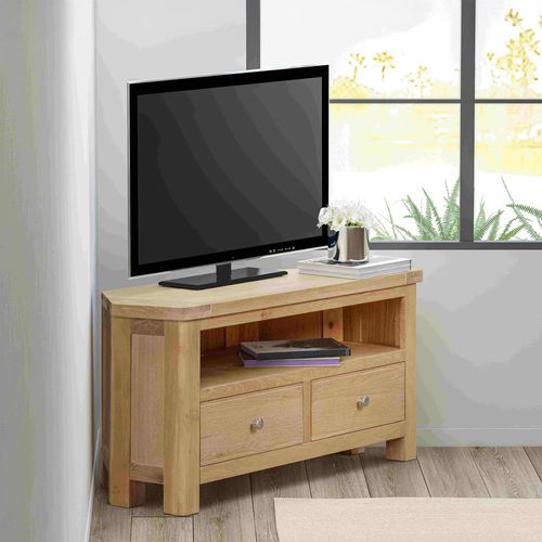 Hayley TV Unit - 2 Drawer - Corner - Oak