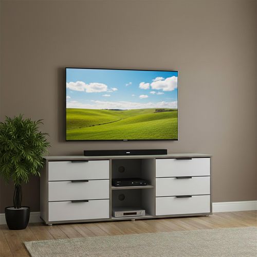 Hong Kong TV Unit - 150cm - with Glides Legs - Grey and White