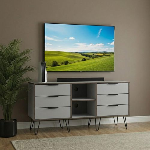Hong Kong TV Unit - 150cm - with Hairpin Legs - Grey and White